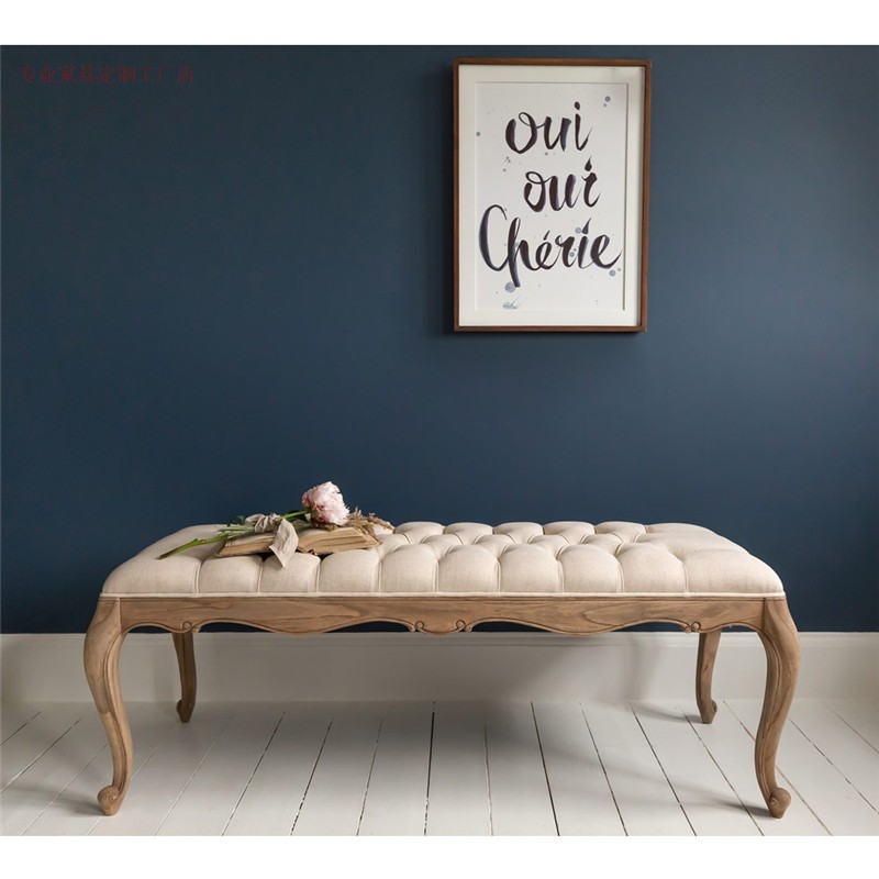 American retro old solid wood carved bed end stool European villa model room can be customized bedroom shoe stool footstool