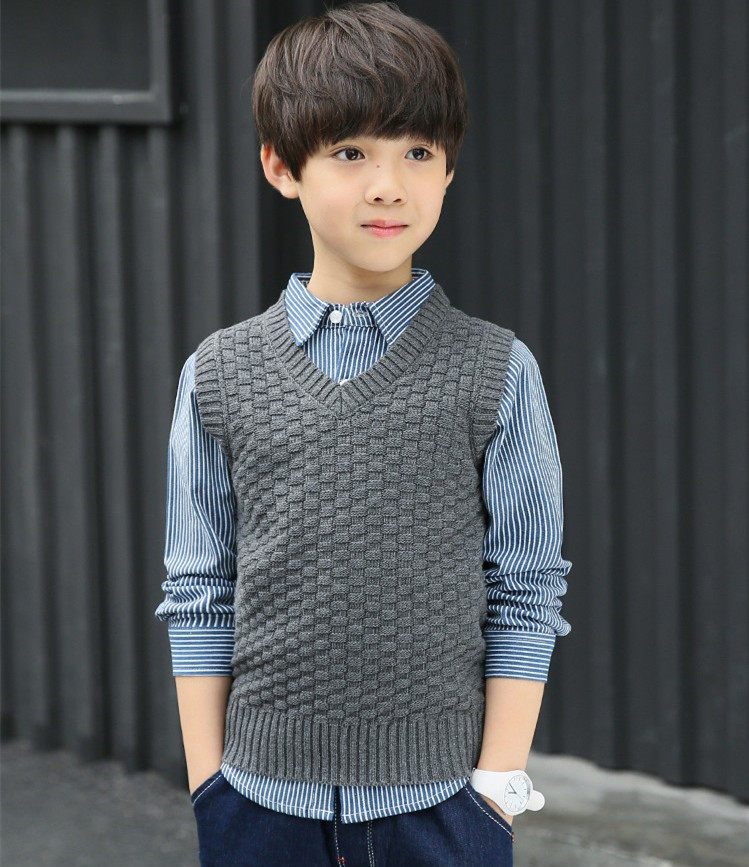 Children's spring and autumn pure cotton knitted vest sweater baby autumn vest boy vest sweater pullover sweater