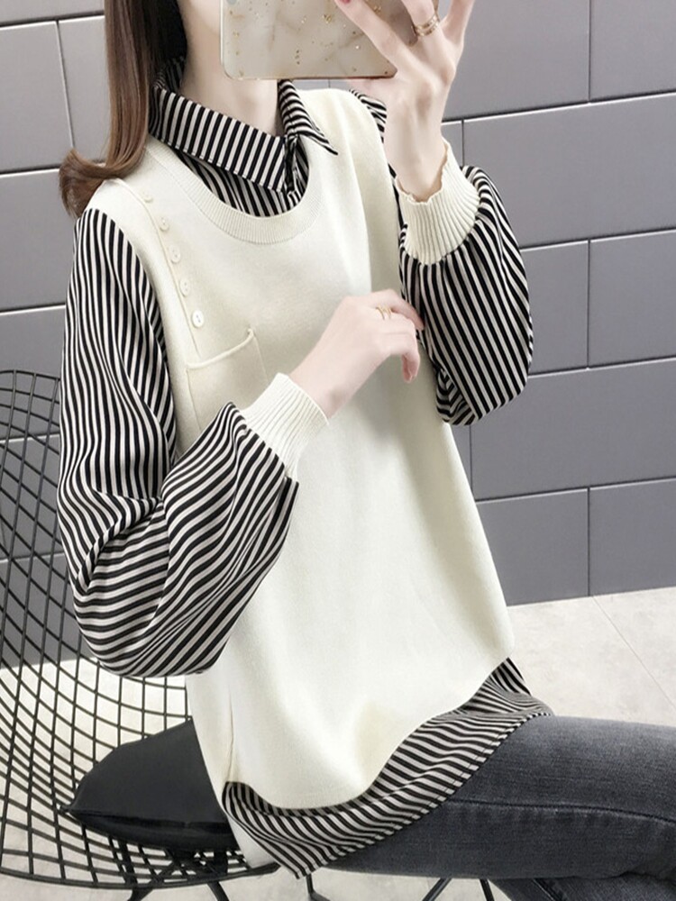 PREGNANT WOMENS SPRING CLOTHES SET FASHION 2024 NEW SWEATER SPELL SHIRT FAKE TWO PIECES OF SMALL PREGNANT WOMENS SPRING AND AUTUMN STYLE