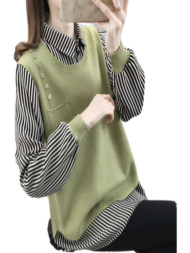 PREGNANT WOMENS SPRING CLOTHES SET FASHION 2024 NEW SWEATER SPELL SHIRT FAKE TWO PIECES OF SMALL PREGNANT WOMENS SPRING AND AUTUMN STYLE