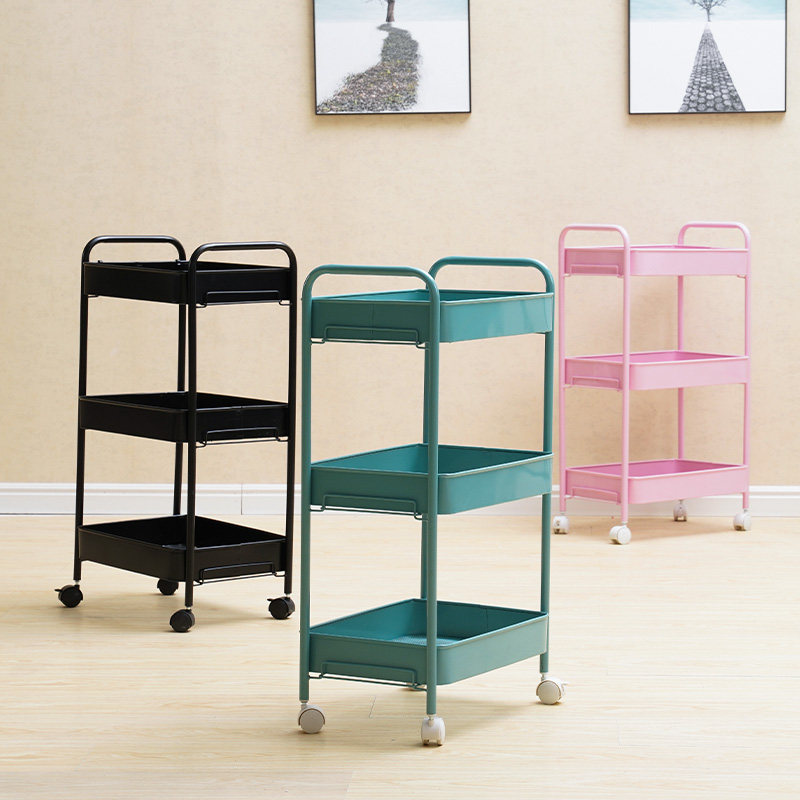 Metal shelve kitchen mobile with wheels Bedroom bedside storage beauty salon floor minimalist trolley contained