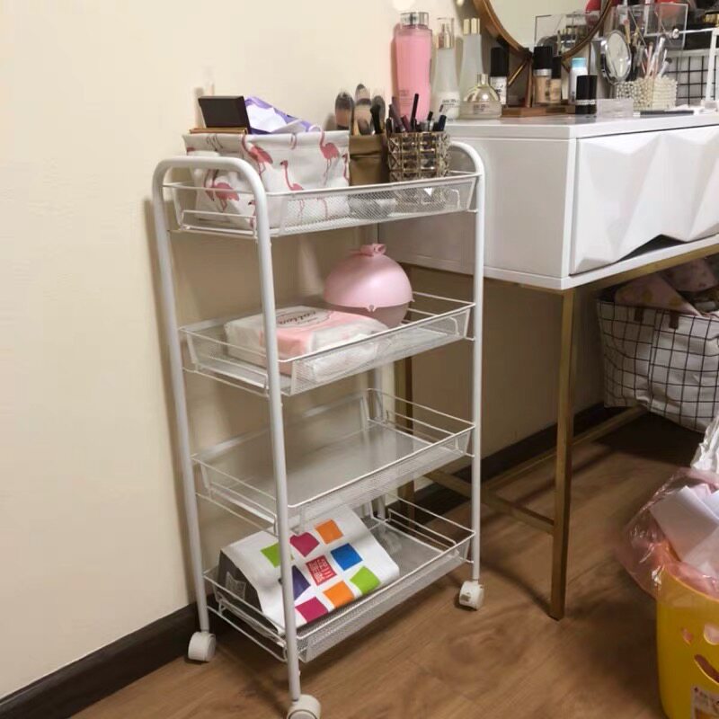 Household gap removable gap trolley white living room shelf kitchen vegetable basket with wheels metal frame