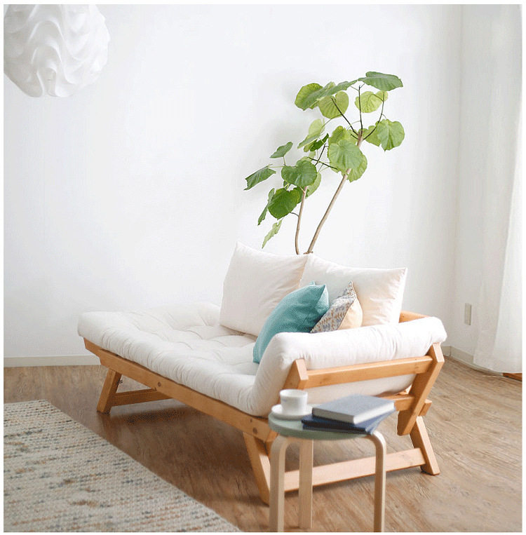 Nordic Japanese-style foldable solid wood sofa bed dual-purpose small apartment living room multi-functional single and double wash-free technology cloth