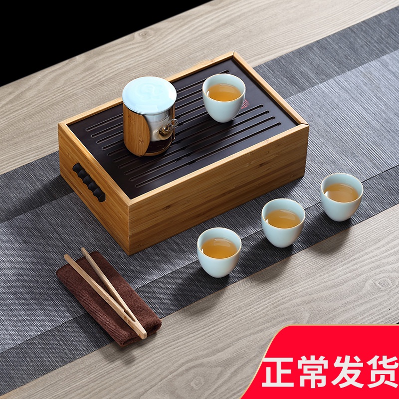 Outside the auspicious blessing portable BaoHu tourist travel tea set glass ceramic cups kunfu tea tea tray was a complete set of the teapot