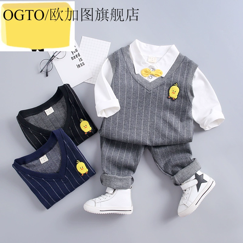 Trẻ em mùa xuân 2020 Quần áo trẻ em Hàn Quốc Trẻ em một tuổi Áo vest cotton ba mảnh cho bé trai Bộ đồ - Áo ghi lê