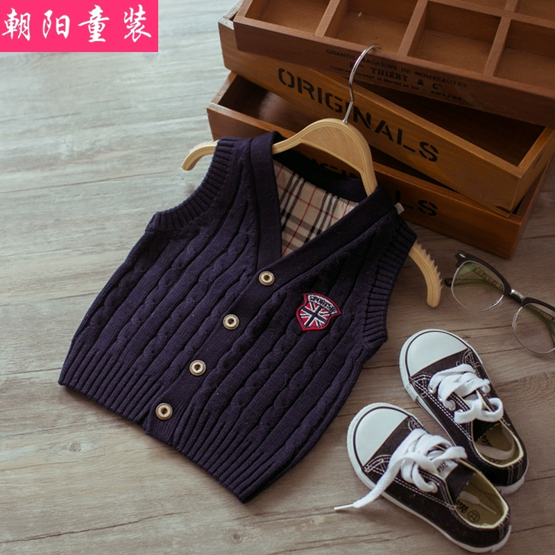 . Trẻ sơ sinh 0 mẫu mùa xuân và mùa thu 1 áo vest len ​​bé trai 2 bé trai đan len 3 áo khoác cardigan cho bé 4 áo ghi lê 5 tuổi - Áo ghi lê