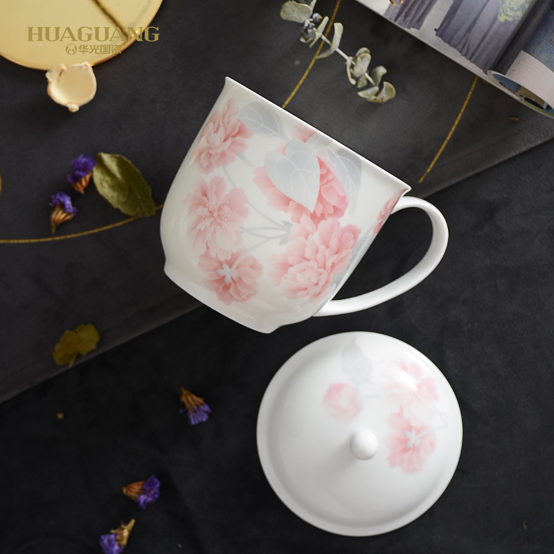 Romantic dawn ceramic cup with cover office meeting cups porcelain cup cup lid cup by hand