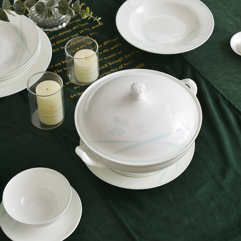  華光國瓷骨瓷餐具套裝組合碗碟套裝家用簡約中式高檔釉中彩莫蘭迪