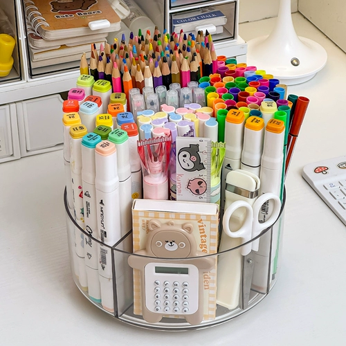 Крутящийся настольный держатель для ручек, детский микрофон, вместительная и большая коробка для хранения, художественная кисть, акварель, мелки