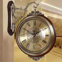 European-style living room double-sided wall clock home clock home clock American creative fashion quartz clock mute two-sided clock