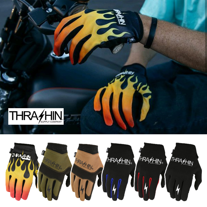 THRASHIN Halley locomotive rider riding with touch screen breathable flame gloves Summer Lightning scale