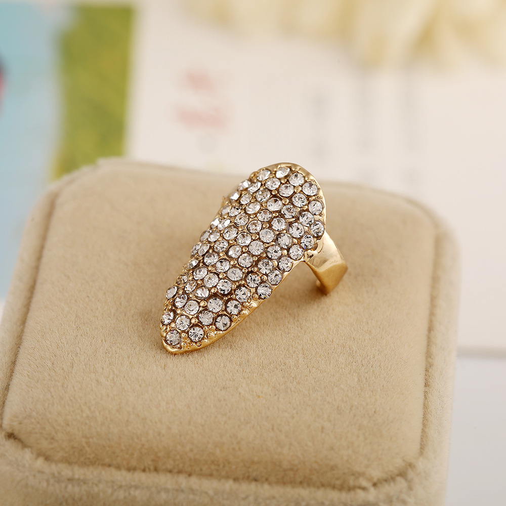 Full Diamond Pointed Nail Ring Nữ Nail Palace Bộ giáp ngắn Bộ phụ kiện nhẫn Trang trí cô dâu Nhiếp ảnh nhẫn cặp vàng 18k