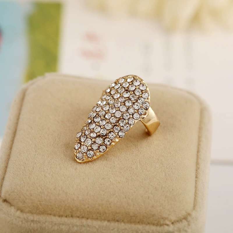 Full Diamond Pointed Nail Ring Nữ Nail Palace Bộ giáp ngắn Bộ phụ kiện nhẫn Trang trí cô dâu Nhiếp ảnh nhẫn cưới vàng 18k