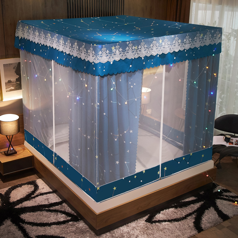 Bed Curtain Mosquito Net Totally Enclosed Zipper Style Home 1 8 m Shading 1 5 Bed Square Top Mongolia Bag Triple Door Anti-Fall-Taobao