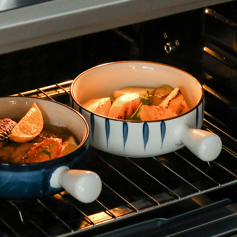 WUXIN Japanese ceramic salad bowl creative household handle for breakfast mercifully rainbow such always move oven baked bread and butter
