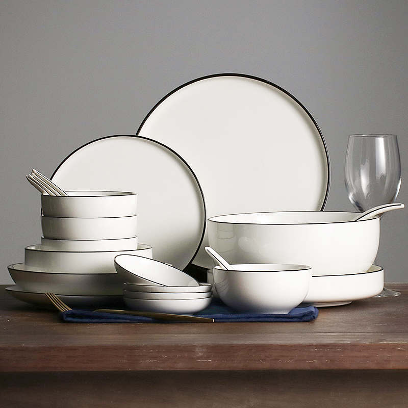 WUXIN dish set Household eating bowls and plates Ceramic tableware Simple bowls and chopsticks Chinese bowls and utensils Nordic