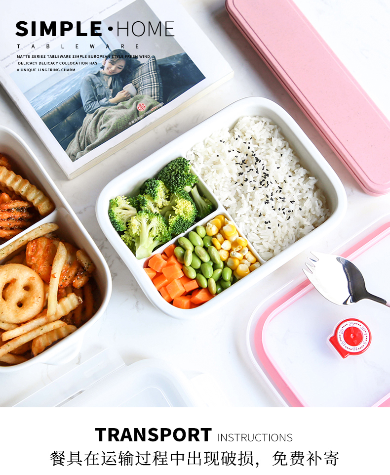 Lunch box express girl heart ceramics with cover more space preservation bowl three frames to use bento Lunch bowl of microwave oven