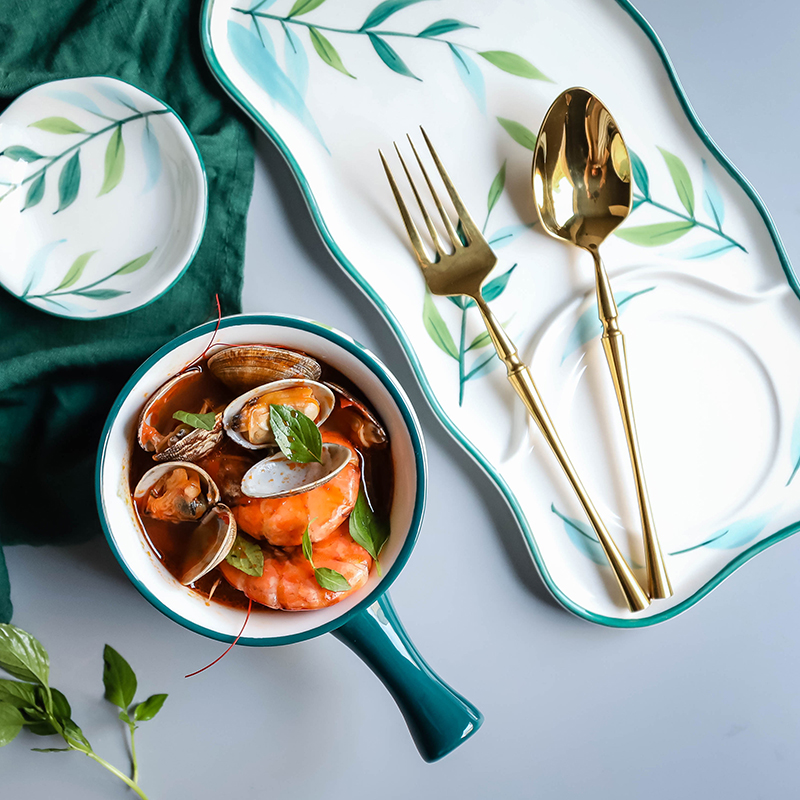 One single breakfast bowl of Japanese household food tableware chopsticks sets with handle ceramic baked bread and butter plate combination