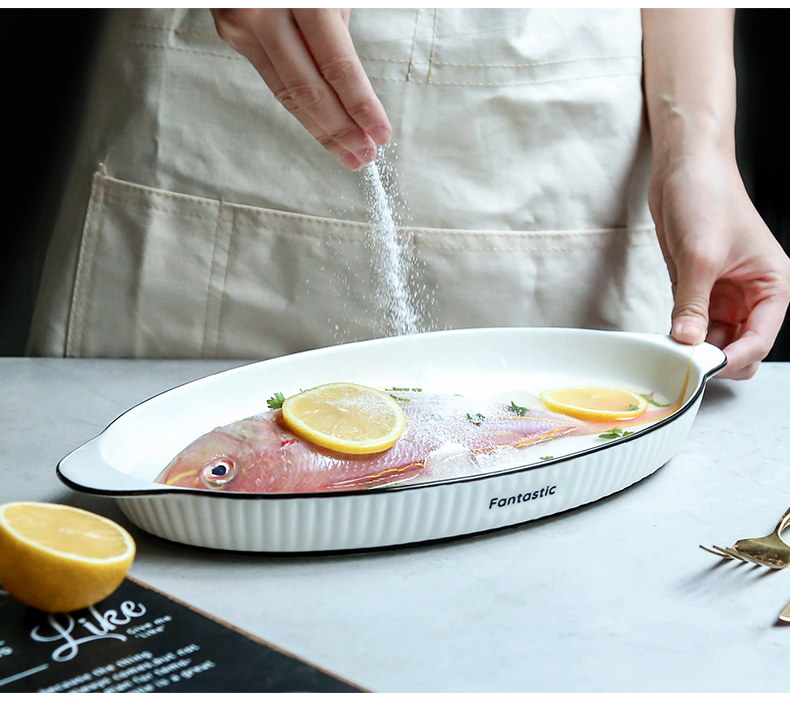 Steamed fish dishes home new rectangle large creative dishes Japanese ceramic ins web celebrity dish Nordic