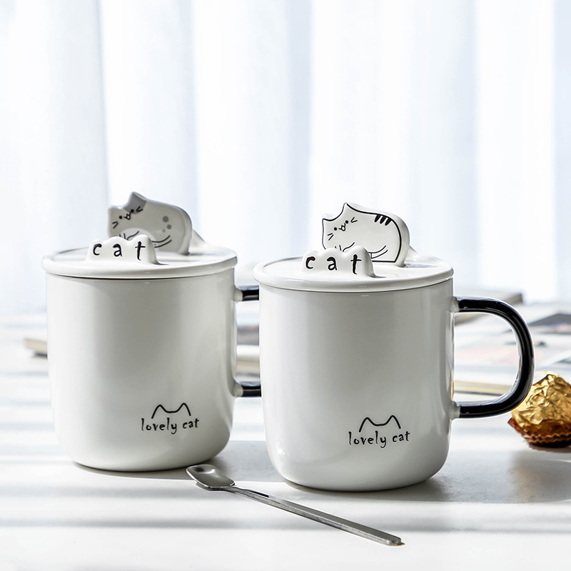 The Cat mobile scaffold cartoon ceramic keller cup mark cup with cover spoon, home office glass coffee cup