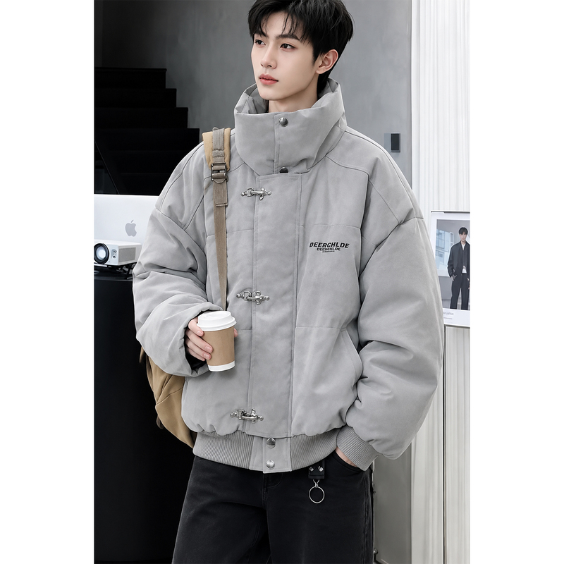 American-Style Matte Retro Pu Leather down Cotton Jacket for Men, Winter Thickened Warm Short Puffer Jacket with Airplane Buckle American-Style Matte Retro Pu Leather down Cotton Jacket for Men, Winter Thickened Warm Short Puffer Jacket with Airplane Buckle