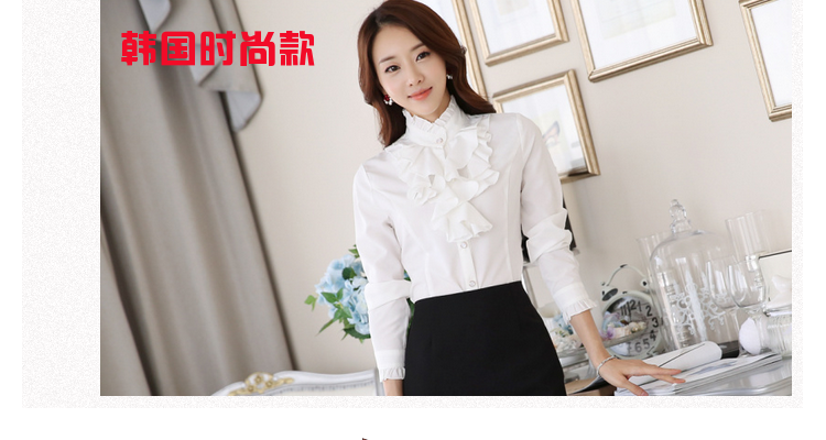 Slim V-Cổ new trắng lót nhỏ phù hợp với áo sơ mi cotton OL kinh doanh mặc áo sơ mi kích thước lớn hoang dã yếm màu rắn áo khoác lông nữ