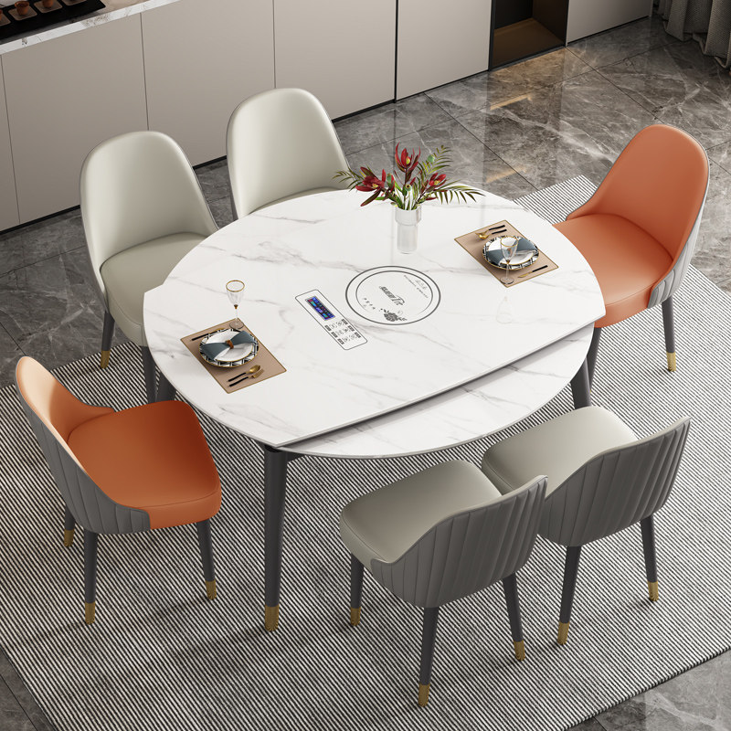 Telescopic Dining Table Rock Plate Table Home Small Family Dining Table Modern Minima Light Lavish Induction Oven Dining Table And Chairs Combination