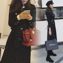 Gangfeng Net red slim woolen coat female autumn Hepburn medium long waist small fragrant wind tweed suit jacket