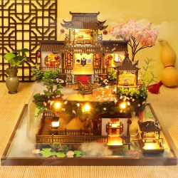 Chinese-Style DIY Cabin, Idyllic Ancient Town Architecture, Villa, Handmade Model House, Birthday Gift for Women
