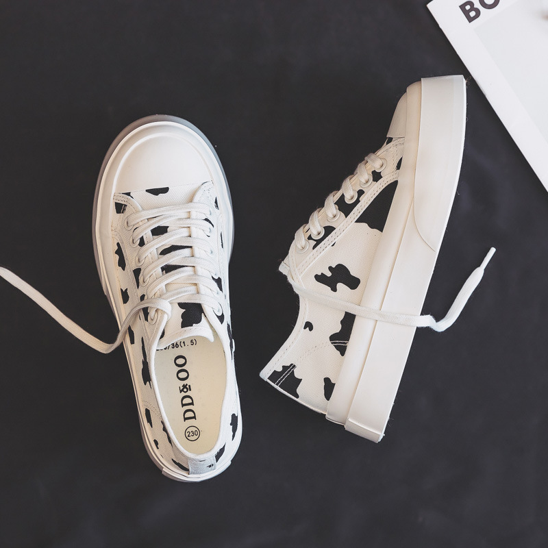 Gulvdinel Fried Chicken Beauty New Small Crowdcanvas Xie 100 Hitch Dairy Cow Wave Dot Soft Bottom Breathable Little White Xie Woman