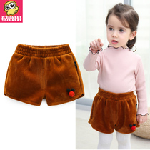 Girls shorts baby wide leg pants 2021 Spring New Baby gold velvet Korean version of 123456 years old pants