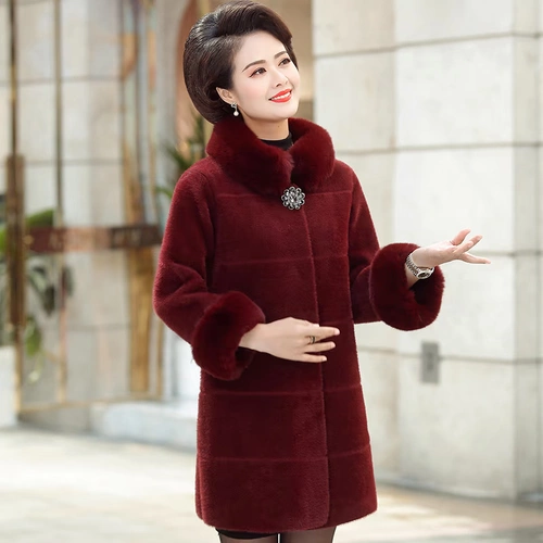 Пуховик для матери, бархатная куртка, зимнее шерстяное пальто, в западном стиле, средней длины, для среднего возраста, увеличенная толщина
