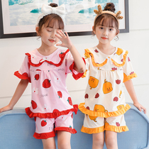 Children's pajamas air conditioning clothing summer cotton summer princess wind women summer thin strawberry short sleeve home clothing set