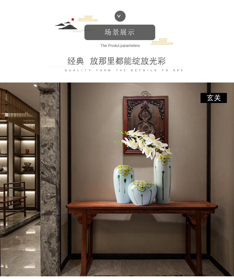 Jingdezhen ceramic vase hand - made furnishing articles of modern Chinese style living room TV cabinet lucky bamboo dried flowers home decoration