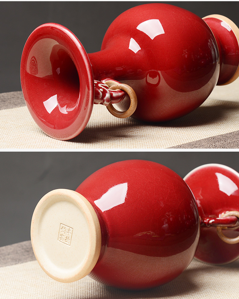 Jun porcelain slice open ears ruby red wine ark, adornment of jingdezhen ceramics vase Chinese domestic act the role ofing handicraft furnishing articles