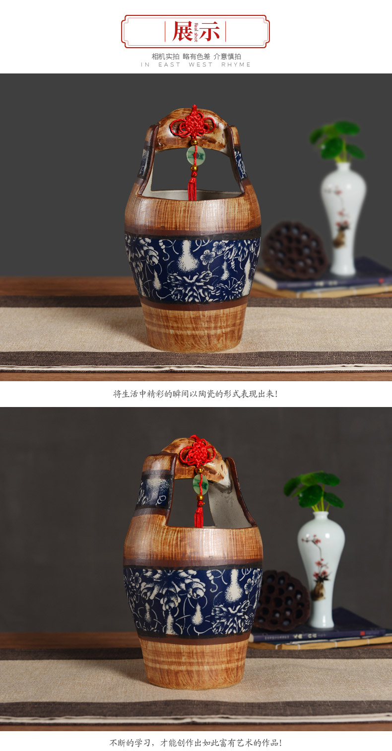 Furnishing articles of vintage wine little sitting room decoration home decoration ceramic bucket unpainted clay idol flower implement hydroponic flower Furnishing articles