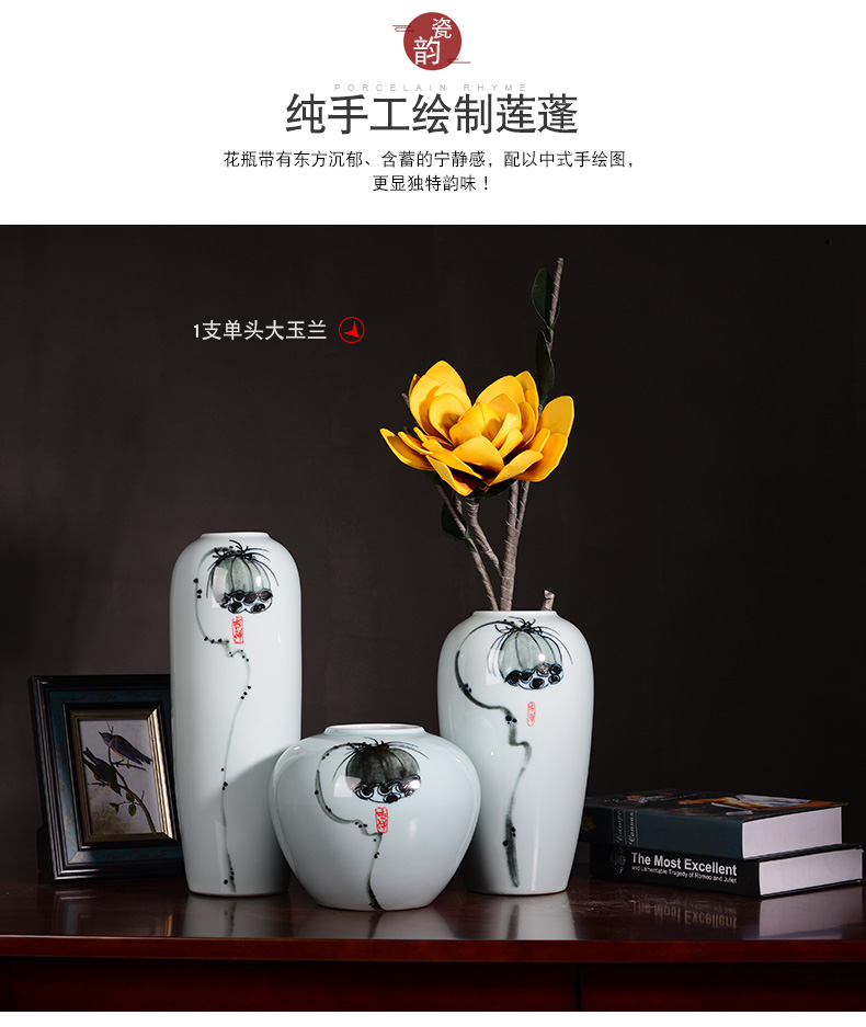 Contracted and I household ceramics large creative Chinese lotus vase dry flower flower arranging furnishing articles of zen sitting room adornment