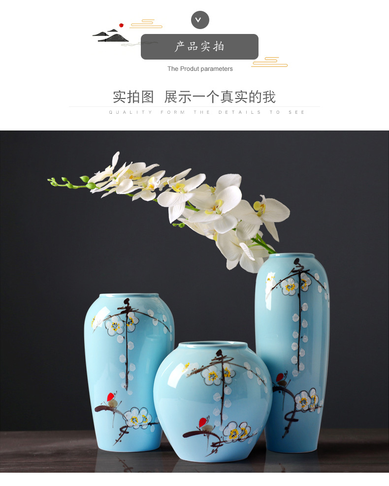 Modern new Chinese ceramics hand - made white name plum bottle three - piece household living room TV cabinet decorative furnishing articles arranging flowers