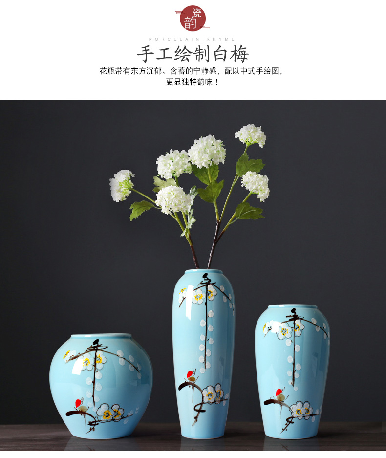 Modern new Chinese ceramics hand - made white name plum bottle three - piece household living room TV cabinet decorative furnishing articles arranging flowers