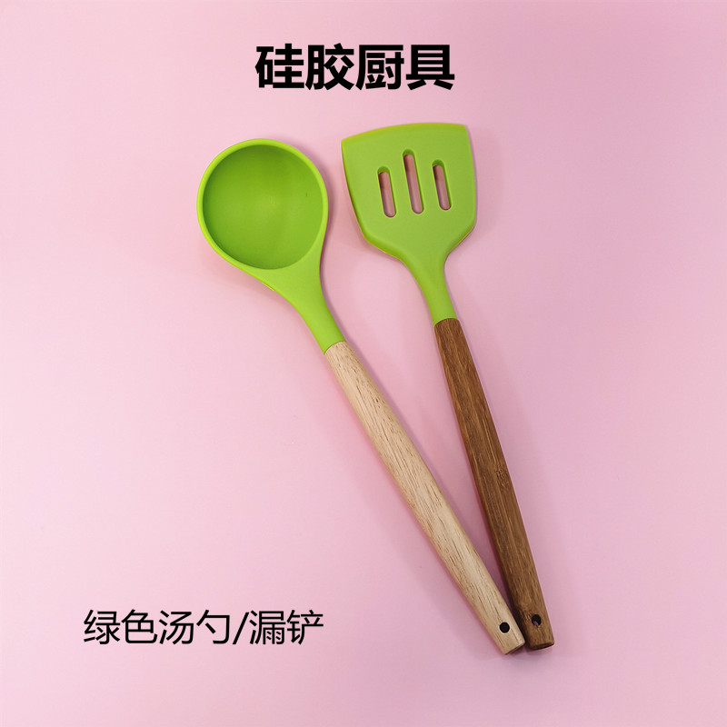 Rubber wood handle silicone spatula cooking spatula non-stick pot special spatula spoon household kitchen utensils 2 sets - Taobao
