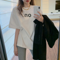 White short sleeve T-shirt female 2021 summer dress Korean version large loose cotton half sleeve long Net red top ins tide