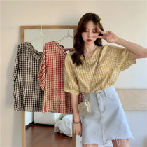 2021 Summer Dress Japanese hipster Sweet Casual Plaid Shirt Women Loose Joker Half Sleeve Fashion Student Shirt