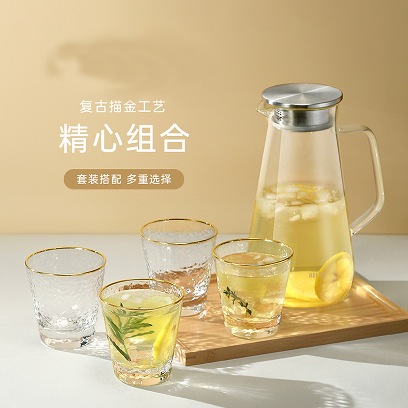 Glass cold water pot set Household juice cool white open large capacity high temperature cup tie pot Filter teapot Cold water pot