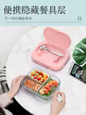 Office worker glass lunch box microwave oven special heating partition with lid fruit sealed fresh bowl lunch box