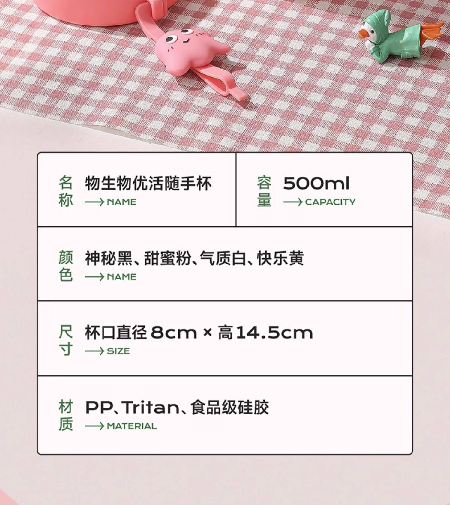 Relea 物生物 Tritan材质 双饮口水杯 500ml 天猫优惠券折后￥29.9包邮（￥39.9-10） 6色可选 送吸管刷