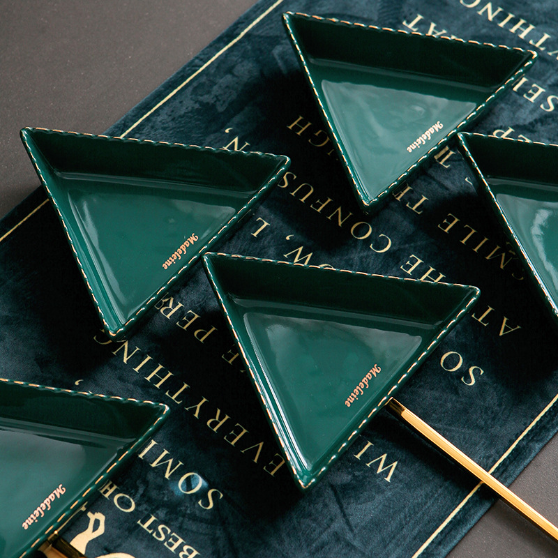 Triangle candy plate box of malachite green up phnom penh dish suits for northern dry fruit tray ceramic frame creative snack plate