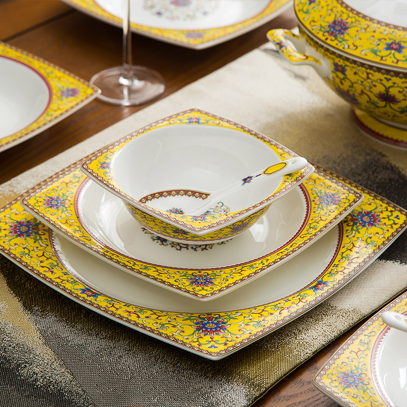 Jingdezhen Chinese tableware suit ipads bowls disc household enameled bowl dish plate upscale gift set to get I
