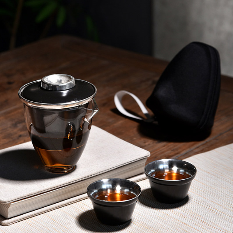 Coppering. As cup silver suit crack cup travel a pot of two glass ceramic tea set suit portable BaoHu outside travel time