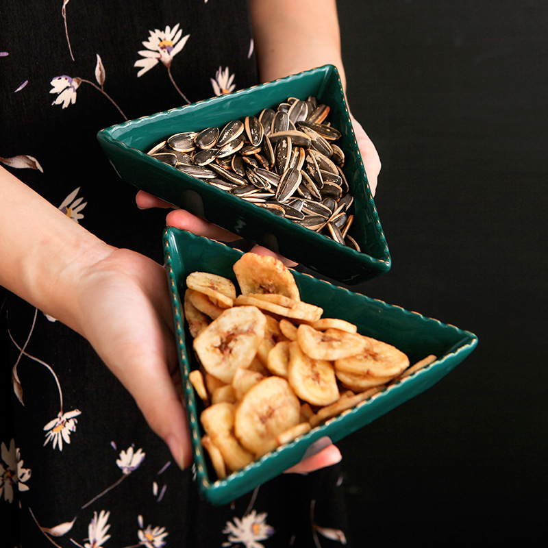 Triangle candy plate box of malachite green up phnom penh dish suits for northern dry fruit tray ceramic frame creative snack plate