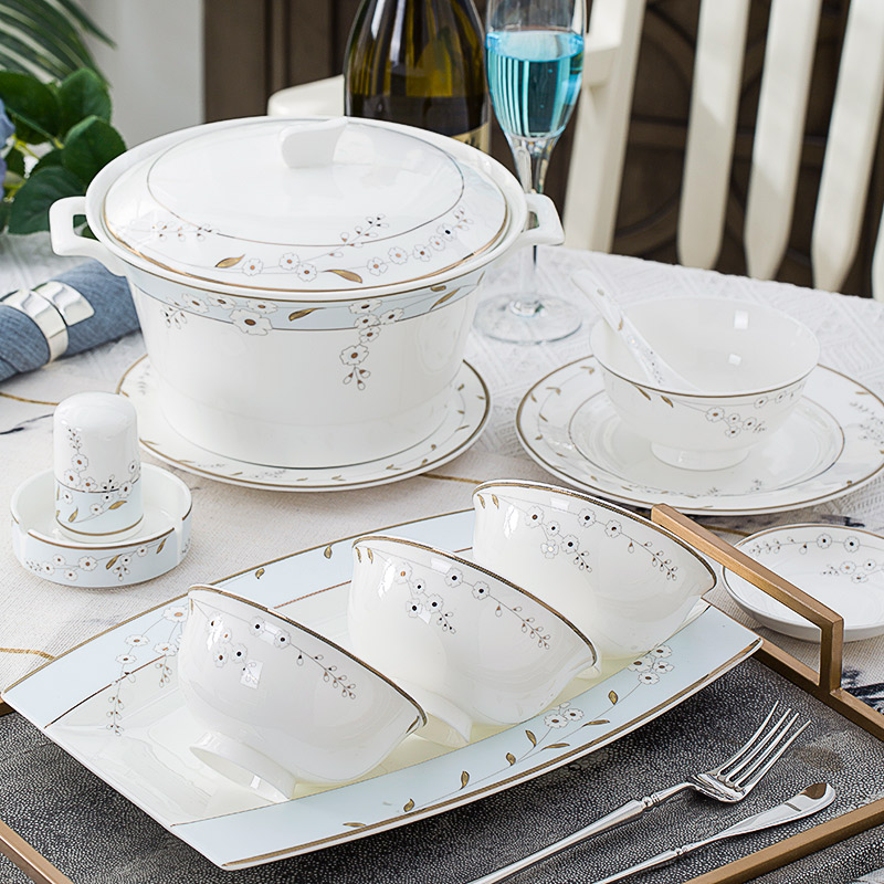 Ipads China tableware suit of jingdezhen ceramic dishes home dishes European - style up phnom penh 56 gift set